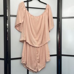 [M/L] BRUNETTE | Silky Blush Pink Satin Style One Piece Short Pyjama Romper